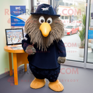 Navy Kiwi mascot costume character dressed with a Trousers and Hair clips