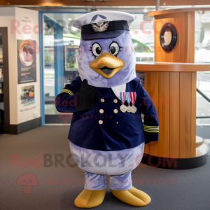 Navy Kiwi mascot costume character dressed with a Trousers and Hair clips