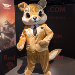 Gold Flying Squirrel mascot costume character dressed with a Suit Pants and Tie pins