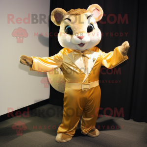 Gold Flying Squirrel mascot costume character dressed with a Suit Pants and Tie pins