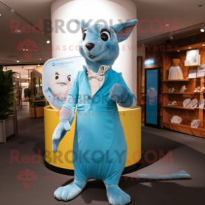 Sky Blue Kangaroo mascot costume character dressed with a Sheath Dress and Clutch bags