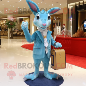 Sky Blue Kangaroo mascot costume character dressed with a Sheath Dress and Clutch bags