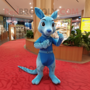 Sky Blue Kangaroo mascot costume character dressed with a Sheath Dress and Clutch bags