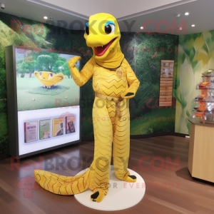 Gul Anaconda maskot kostym...