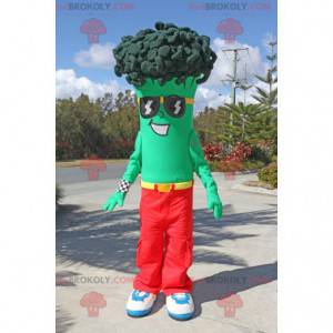 Mascotte de brocoli vert avec des lunettes de soleil -