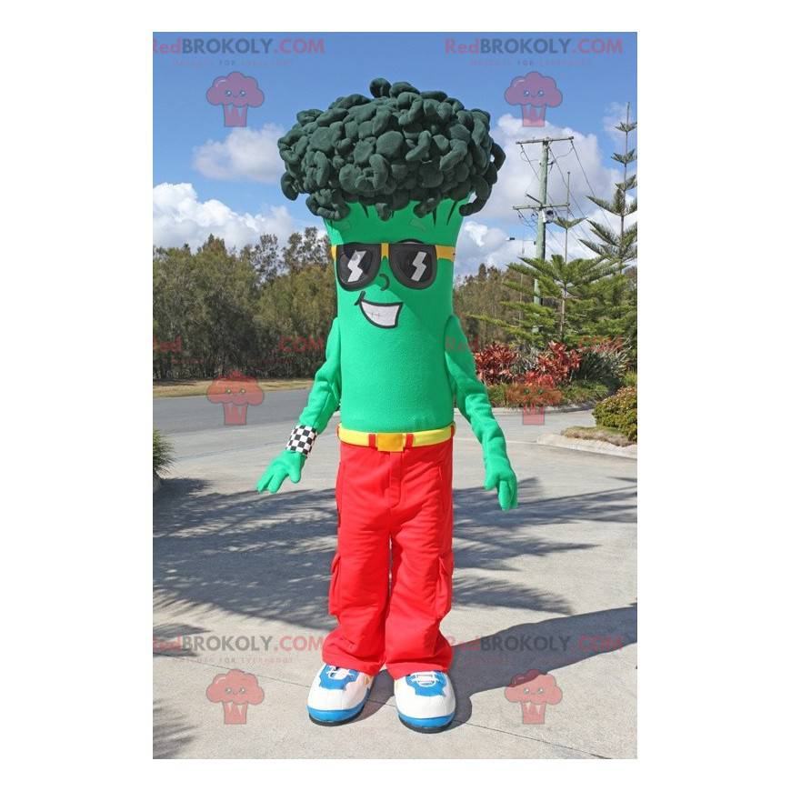 Grønn brokkoli maskot med solbriller - Redbrokoly.com