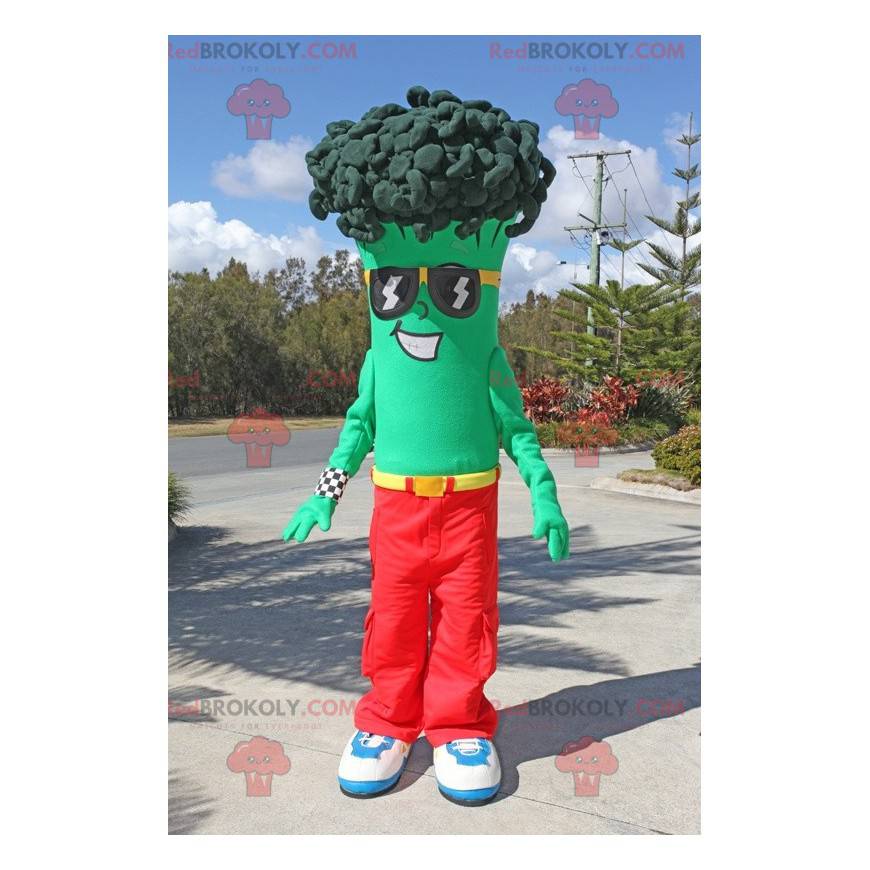 Mascotte de brocoli vert avec des lunettes de soleil -