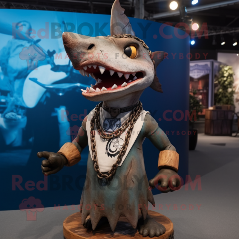 Rust Swordfish mascot costume character dressed with a Tank Top and Necklaces Rust Swordfish mascot costume character dressed with a Tank Top and Necklaces