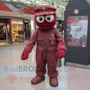 Maroon Special Air Service mascot costume character dressed with a Shift Dress and Caps
