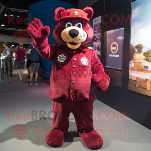 Maroon Special Air Service mascot costume character dressed with a Shift Dress and Caps