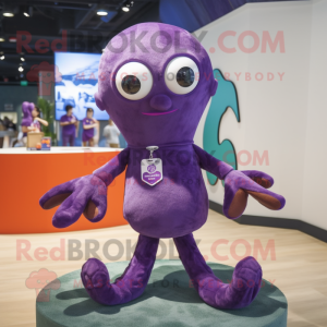 Purple Octopus mascot costume character dressed with a Polo Tee and Lapel pins