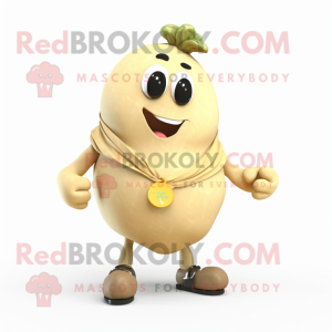 Beige Potato mascot costume character dressed with a Trousers and Necklaces