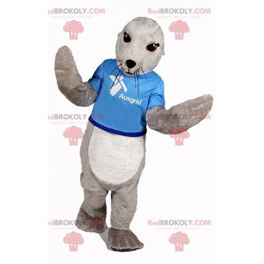 Mascotte leone marino grigio e bianco. Mascotte della foca -