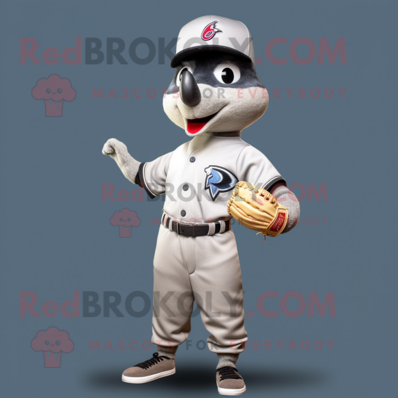 Gray Woodpecker mascot costume character dressed with a Baseball Tee and Bow ties