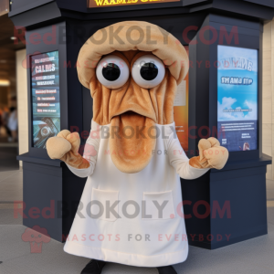 Tan Fried Calamari mascot costume character dressed with a V-Neck Tee and Pocket squares