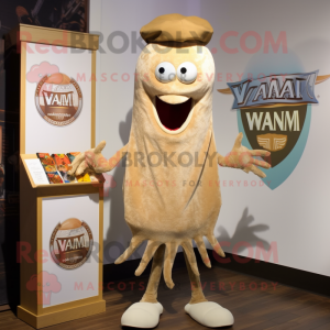 Tan Fried Calamari mascot costume character dressed with a V-Neck Tee and Pocket squares
