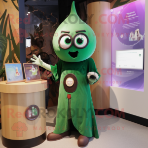 Olive Magician mascot costume character dressed with a Playsuit and Smartwatches