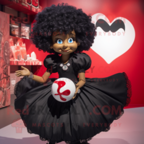 Black Cupid mascot costume character dressed with a Ball Gown and Shawl pins