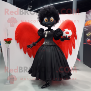 Black Cupid mascot costume character dressed with a Ball Gown and Shawl pins