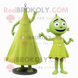 Lime Green Trapeze Artist mascot costume character dressed with a A-Line Dress and Keychains