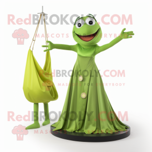 Lime Green Trapeze Artist mascot costume character dressed with a A-Line Dress and Keychains