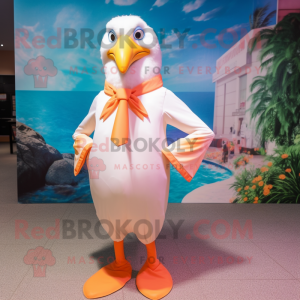 Peach Seagull mascot costume character dressed with a Rash Guard and Bow ties