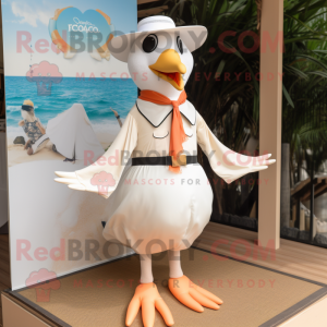 Peach Seagull mascot costume character dressed with a Rash Guard and Bow ties