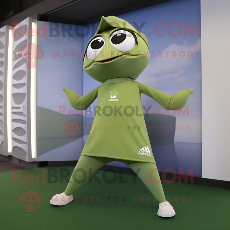Olive Ray mascot costume character dressed with a Yoga Pants and Caps Olive Ray mascot costume character dressed with a Yoga Pants and Caps