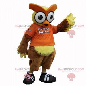 Brown and yellow owl mascot with big eyes - Redbrokoly.com