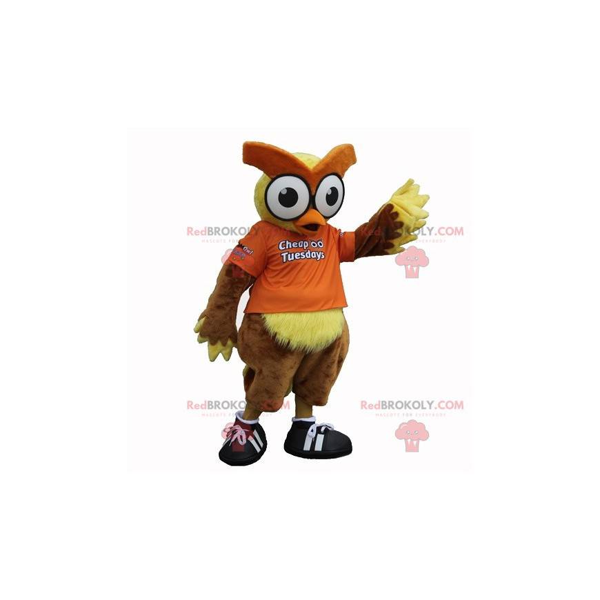 Brown and yellow owl mascot with big eyes - Redbrokoly.com
