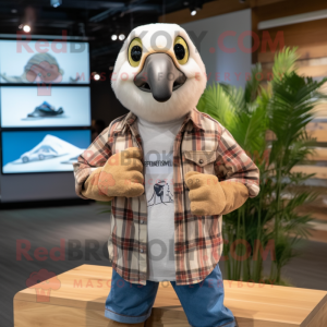 Beige Albatross mascot costume character dressed with a Flannel Shirt and Watches