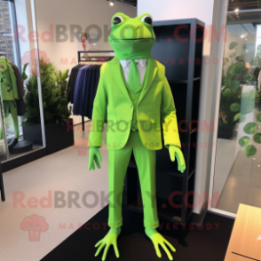 Lime Green Frog mascot costume character dressed with a Suit and Tie pins