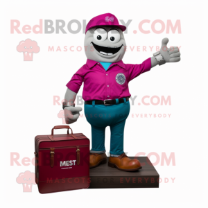 Magenta Wrist Watch mascot costume character dressed with a Oxford Shirt and Briefcases