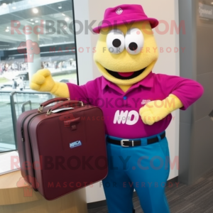 Magenta Wrist Watch mascot costume character dressed with a Oxford Shirt and Briefcases