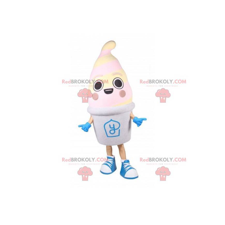 Gefrorenes Joghurt-Maskottchen. Riesiges Eismaskottchen -