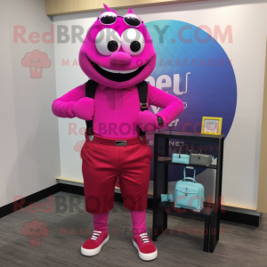 Magenta Wrist Watch mascot costume character dressed with a Oxford Shirt and Briefcases