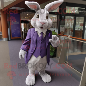 Lavender Wild Rabbit mascot costume character dressed with a Suit and Cufflinks