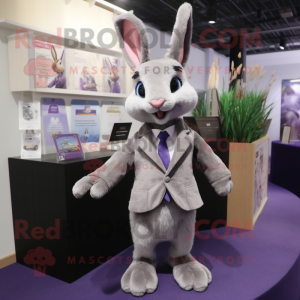 Lavender Wild Rabbit mascot costume character dressed with a Suit and Cufflinks