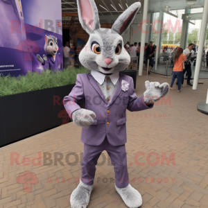 Lavender Wild Rabbit mascot costume character dressed with a Suit and Cufflinks