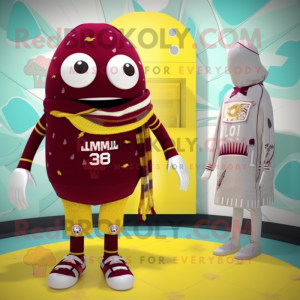 Maroon Lemon mascot costume character dressed with a Swimwear and Scarves