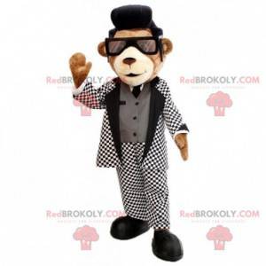 Brown teddy mascot with a nice black and white costume -