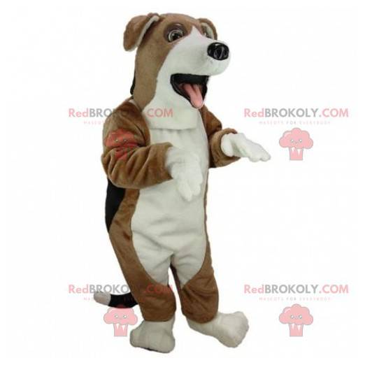 Mascotte de chien marron blanc et noir. Costume de chien -