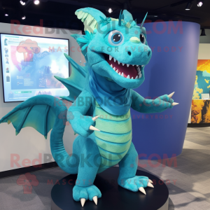 Cyan Dragon mascot costume character dressed with a Cover-up and Anklets