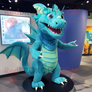 Cyan Dragon maskot drakt...