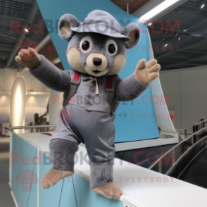 Gray Trapeze Artist mascot costume character dressed with a Corduroy Pants and Caps