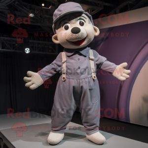 Gray Trapeze Artist mascot costume character dressed with a Corduroy Pants and Caps