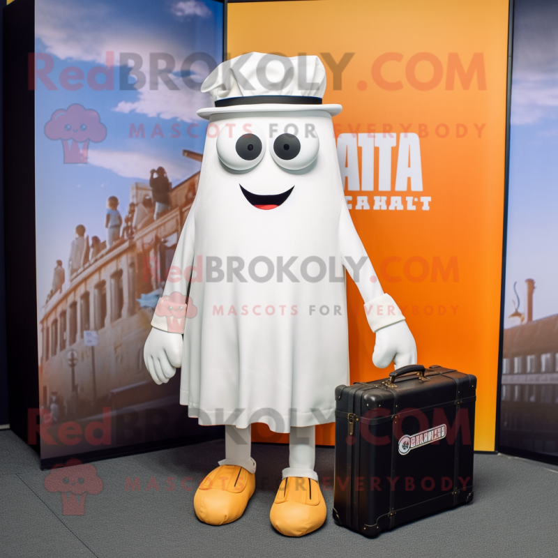 White Fried Calamari mascot costume character dressed with a T-Shirt and Briefcases White Fried Calamari mascot costume character dressed with a T-Shirt and Briefcases