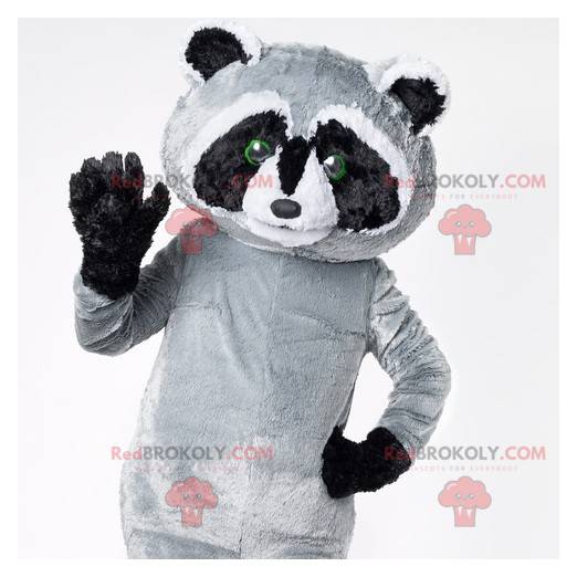 Kæmpe sort grå og hvid vaskebjørn maskot - Redbrokoly.com