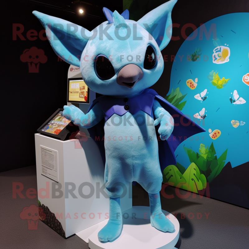 Sky Blue Fruit Bat mascot costume character dressed with a Leggings and Coin purses