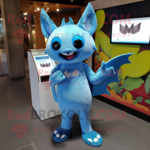 Sky Blue Fruit Bat mascot costume character dressed with a Leggings and Coin purses
